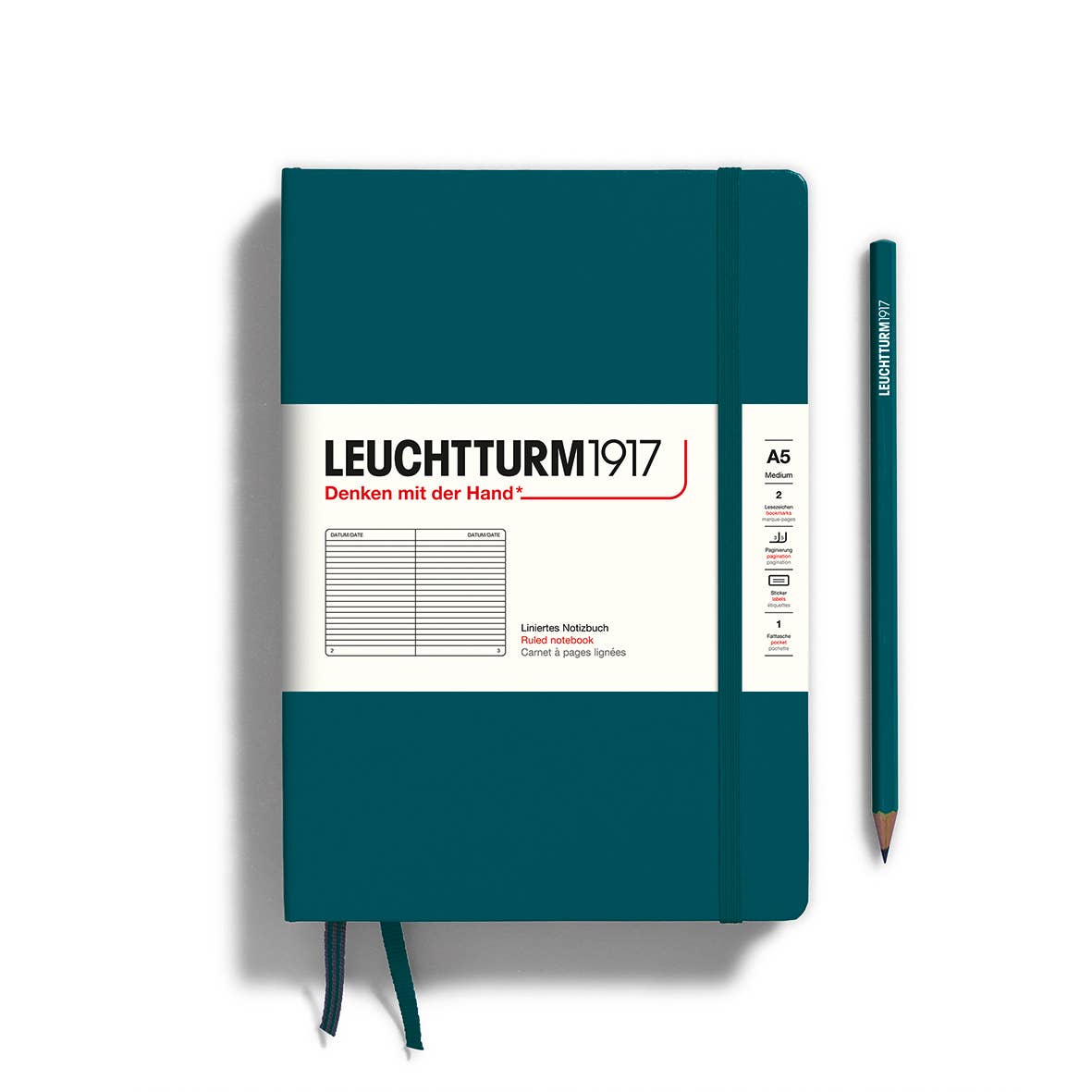 Hardcover 251 page notebook in a vibrant green color. Very functional design inside and out.  