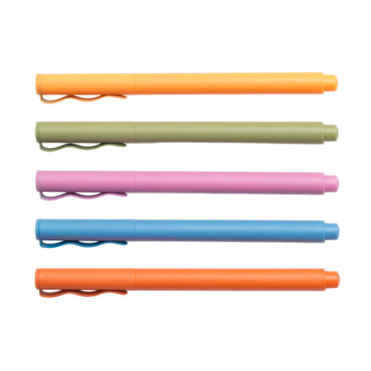 Set of 5 bold and vibrant fine line pens, in pink, yellow, green, blue and orange colors. Perfect for stationary and journaling.