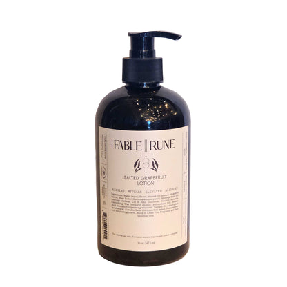 16 oz deep moisturizing lotion, infused with essential oils and made with shea butter, salted grapefruit scented.