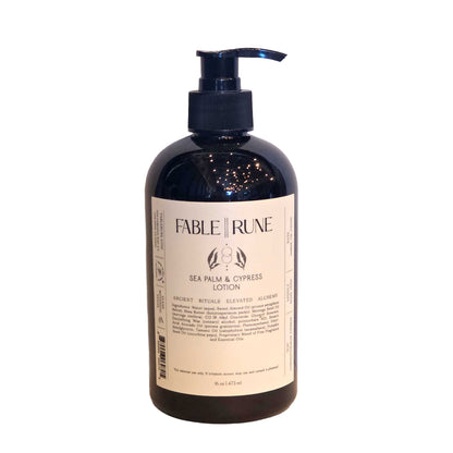 16 oz deep moisturizing lotion, infused with essential oils and made with shea butter, sea palm and cypress scented.