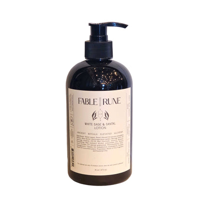 16 oz deep moisturizing lotion, infused with essential oils and made with shea butter, white sage and sandalwood scented.