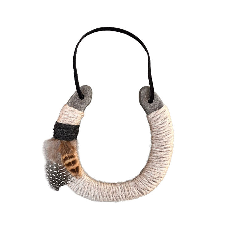 Grey + Feather Accent Lucky Horseshoe