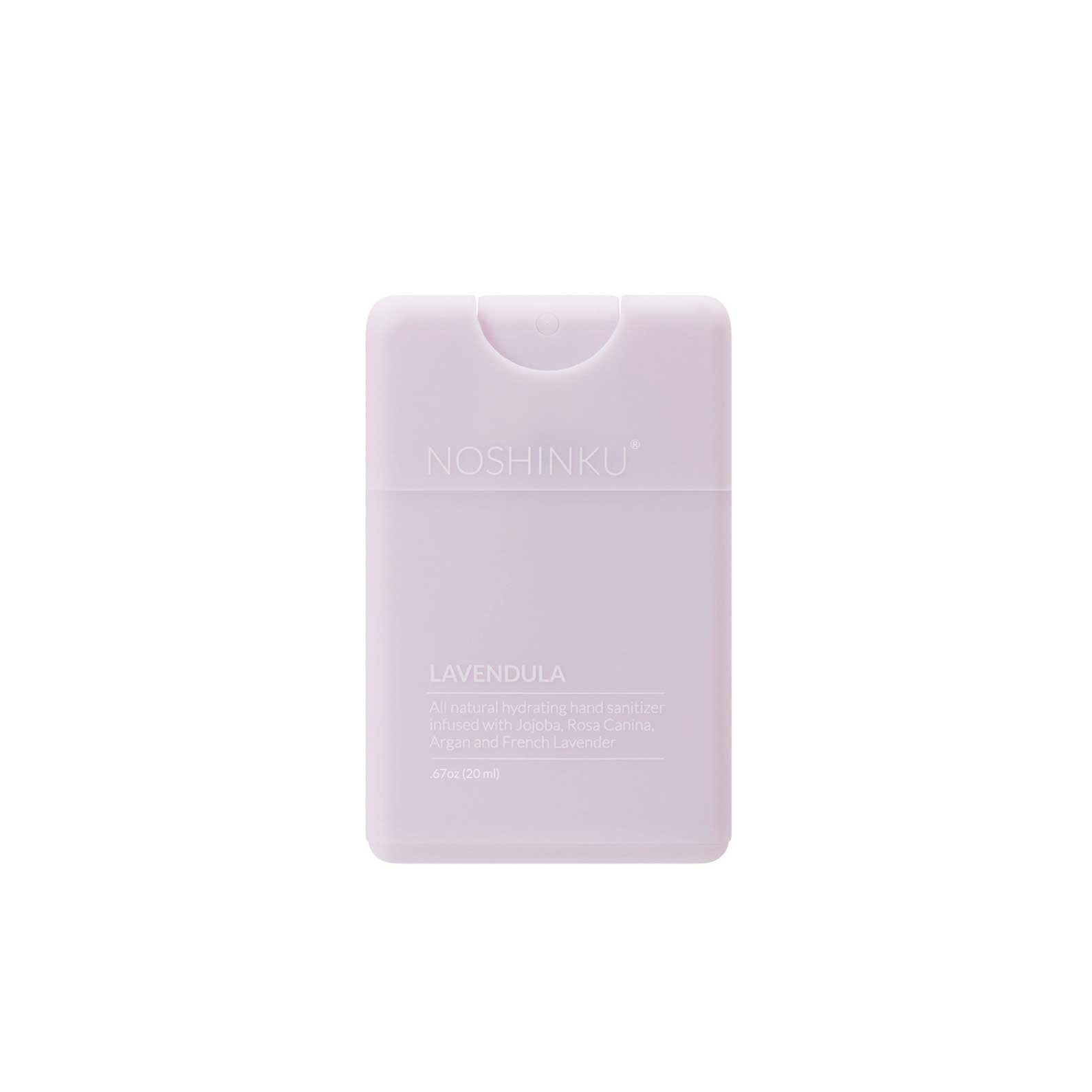 Small and compact refillable hand sanitizer, with a soft touch mister. Scented with lavender. 