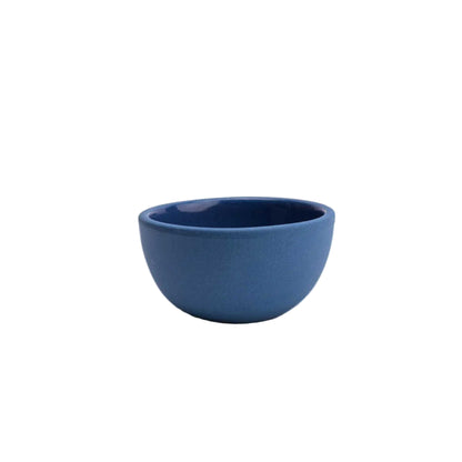 Small handmade ceramic bowl 4x4.25 with dark blue matte speckled finish and glazed interior, great for sweets or sides.