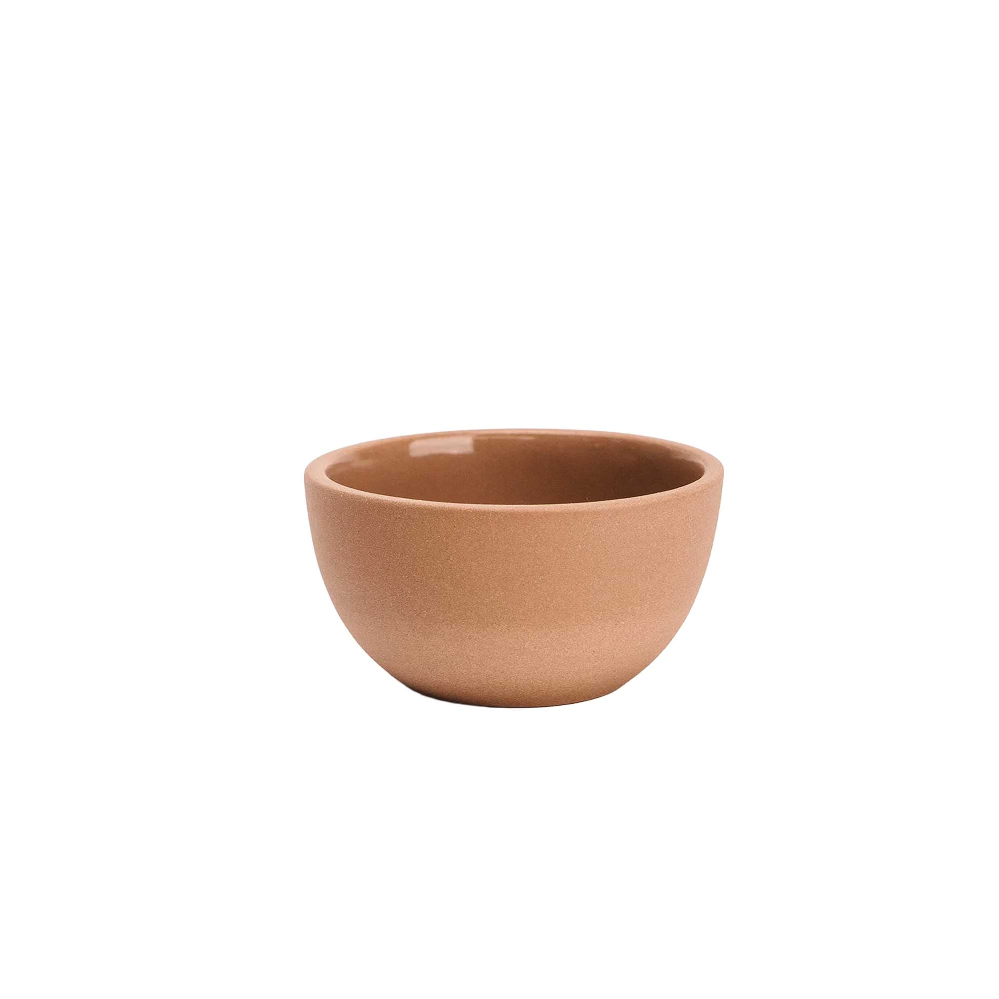 Small handmade ceramic bowl 4x4.25 with  orange/pink matte speckled finish and glazed interior, ideal for snacks or sides