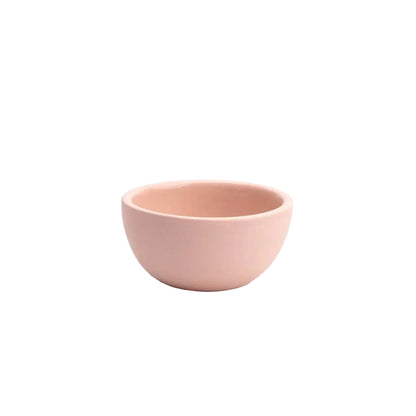 Small handmade ceramic bowl 4x4.25 with pink matte speckled finish and glazed interior, ideal for snacks or sides