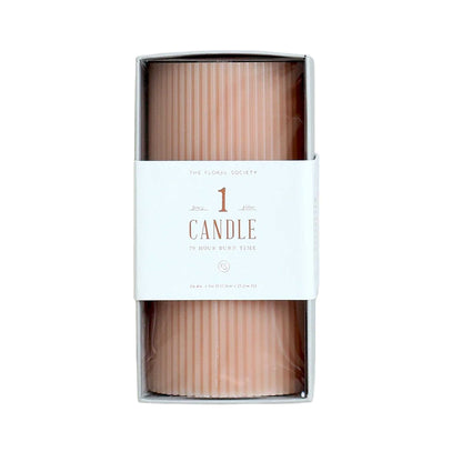 3" x 6" tall, Blush pink ribbed pillar candle with modern textured design, 70-hour burn time, perfect for cozy ambiance or décor.