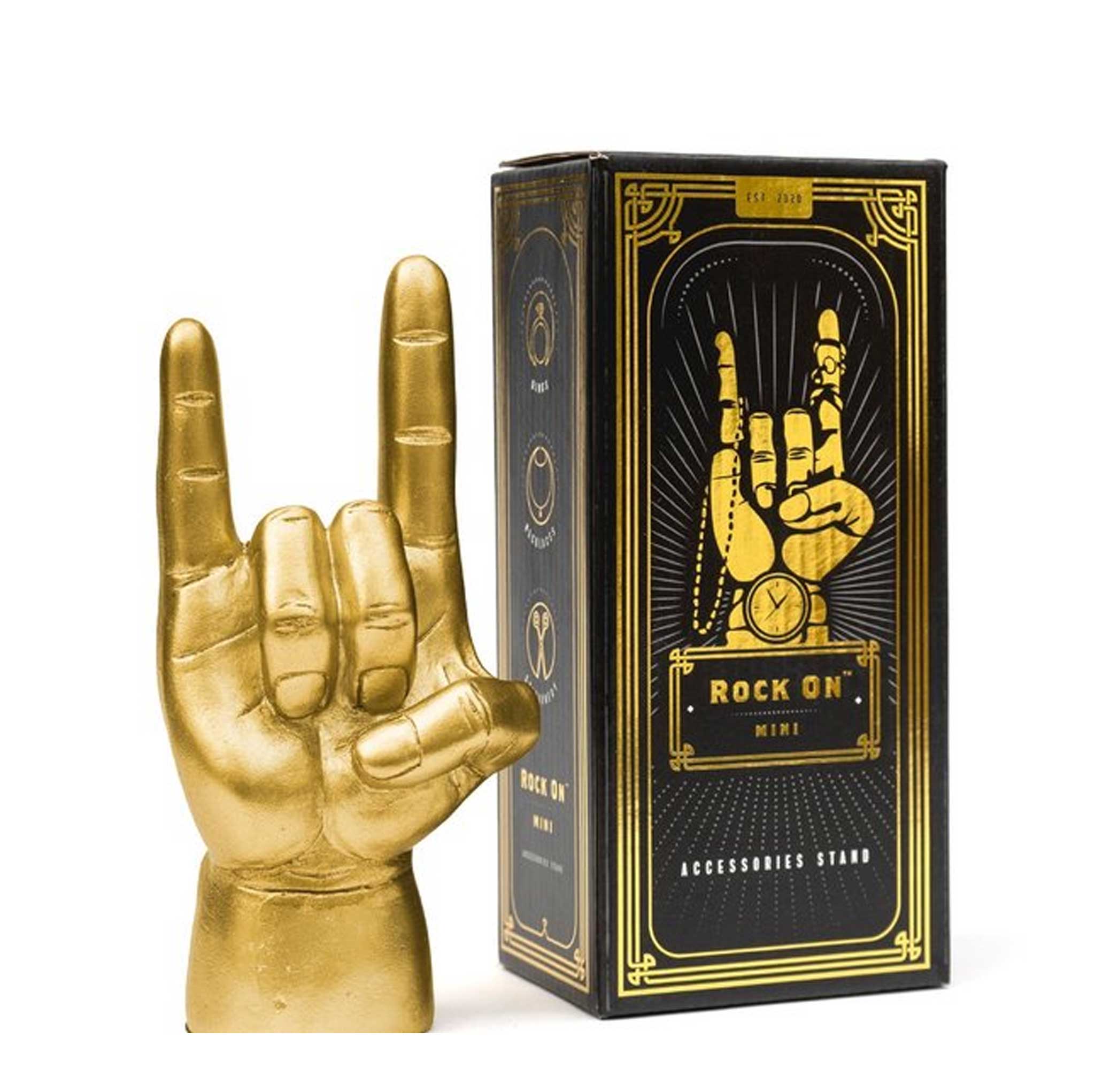 Rock On stand organizer for keys, jewelry, watch, and headphones, bold sculptural design doubles as edgy home decor.