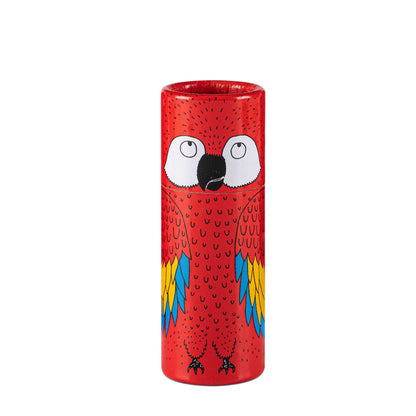 Reusable tube matchbox with hand-illustrated parrot design, perfect for keeping matches organized and protected.